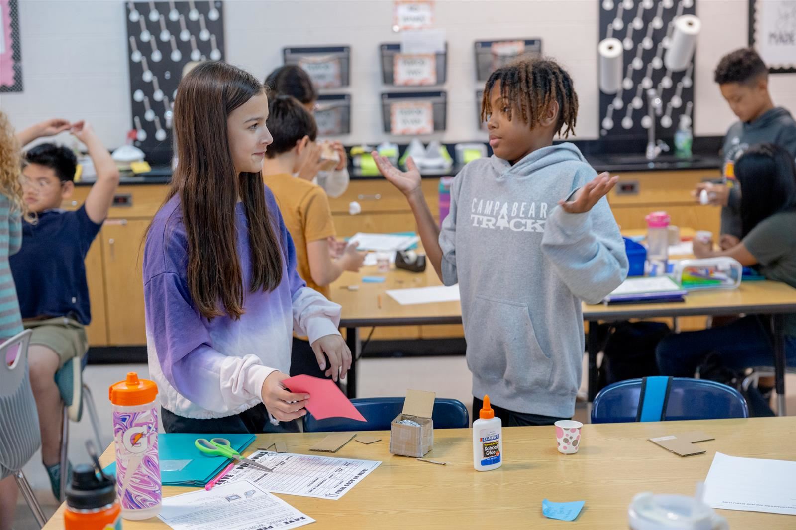 Students shown working on class project